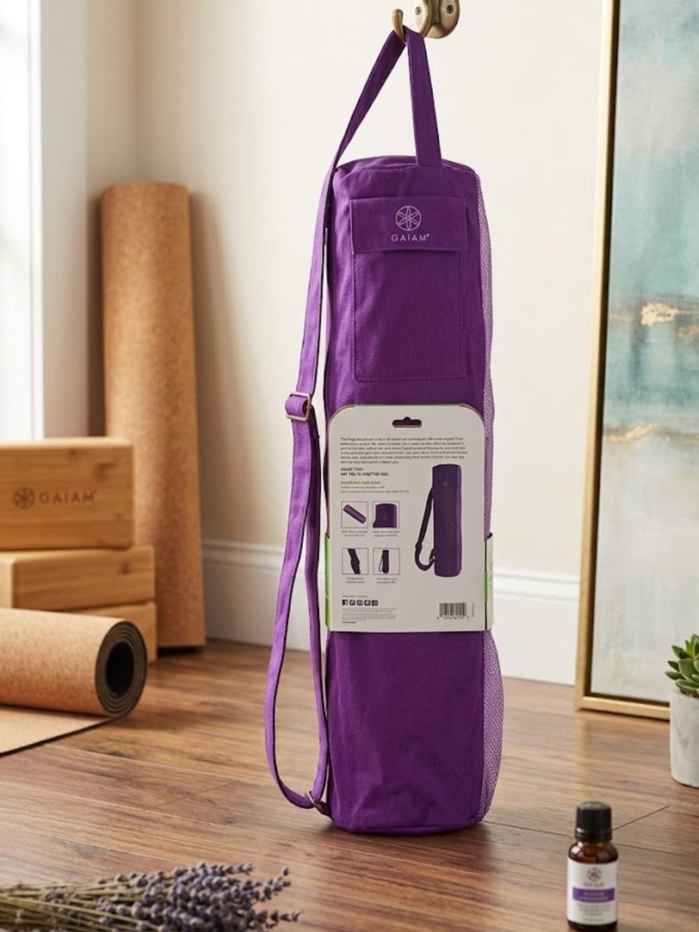 GAIAM Purple Mesh Yoga Mat Carrier with Adjustable Strap